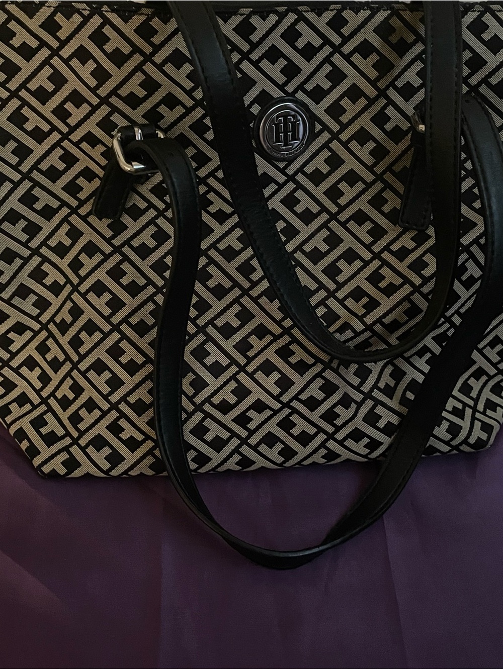 Tommy Hilfiger Black & White Monogram Tote